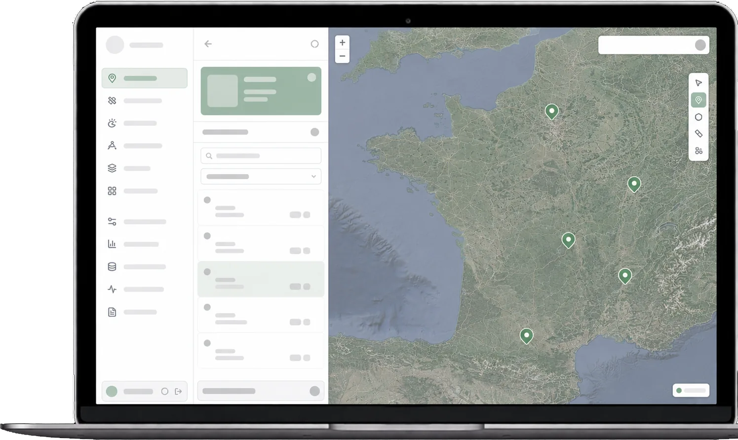 Interface PARcell Lab — carte des projets